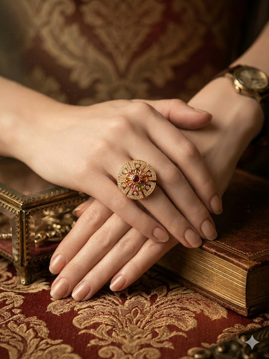 Vanya AD Work & Stone Adjustable Ring