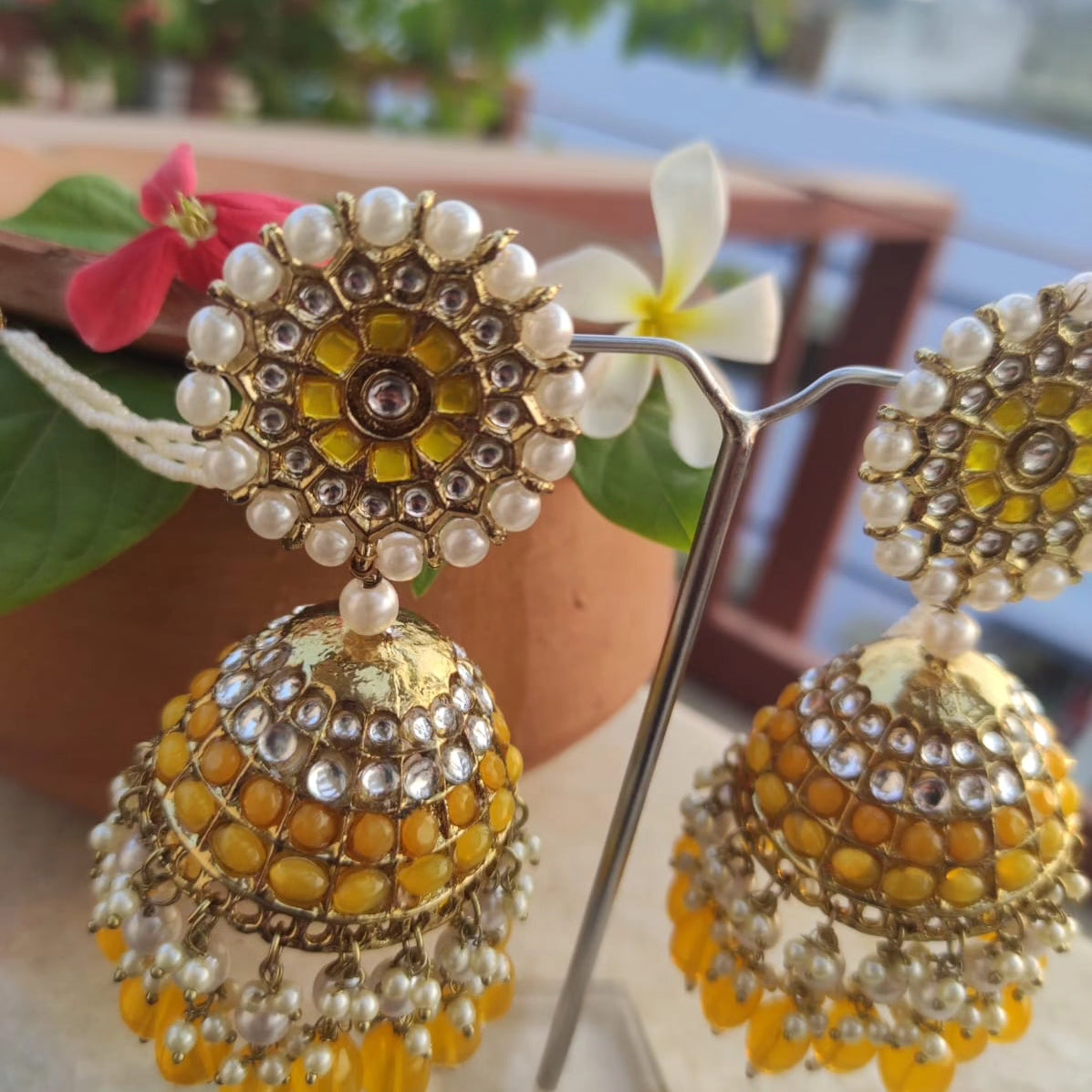 Jhoomar Pearl Jhumka - Yellow