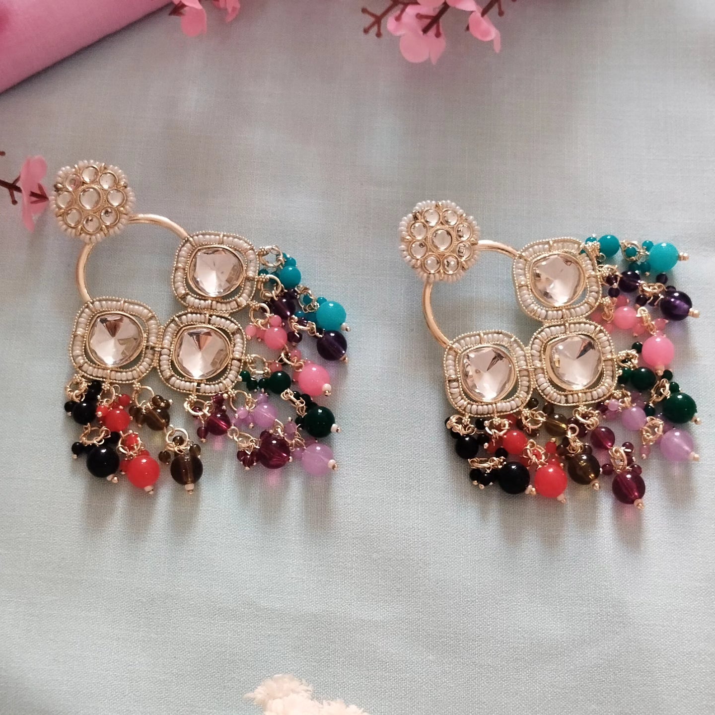 Ayesha Chandbali Earrings - Multicolour