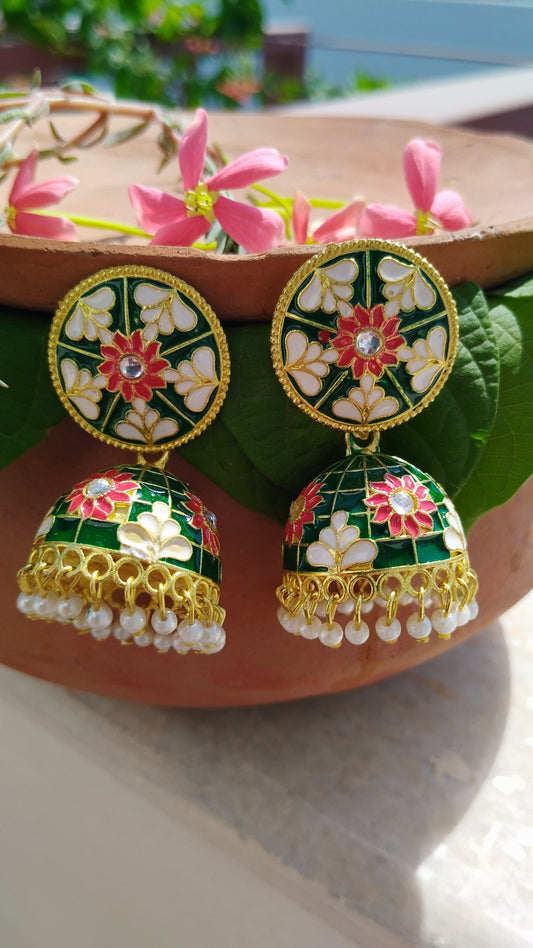 Aabru Small Jhumka - Dark Green