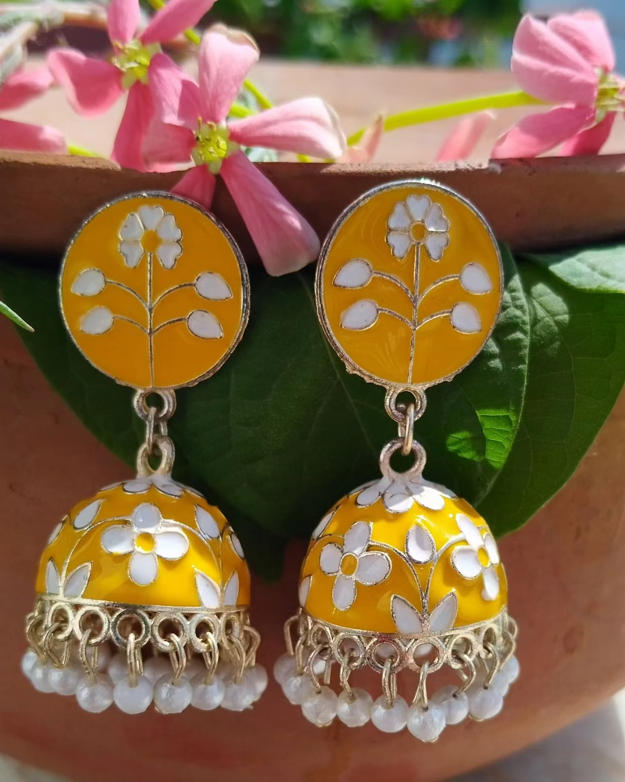 Preet Meenakari small Jhumka - Yellow