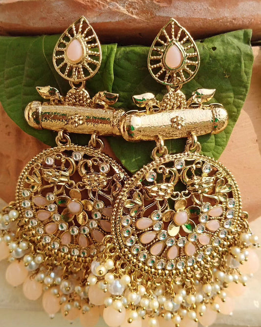 Meenakshi Chandbali Earrings - Skin Colour
