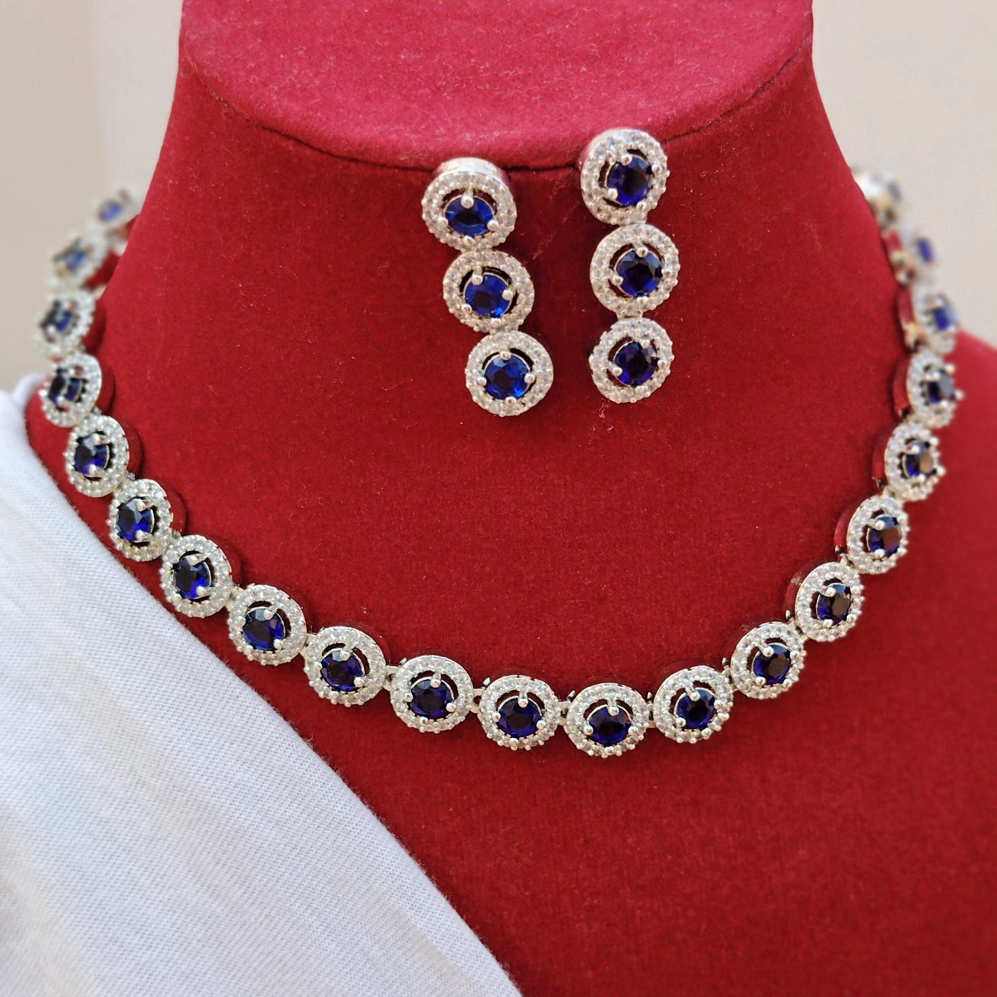 Ananya Premium AD Necklace Set -Dark Blue