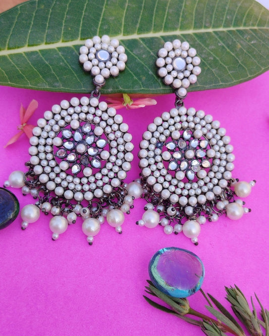 Oxidised Pearl Marigold Chandbali