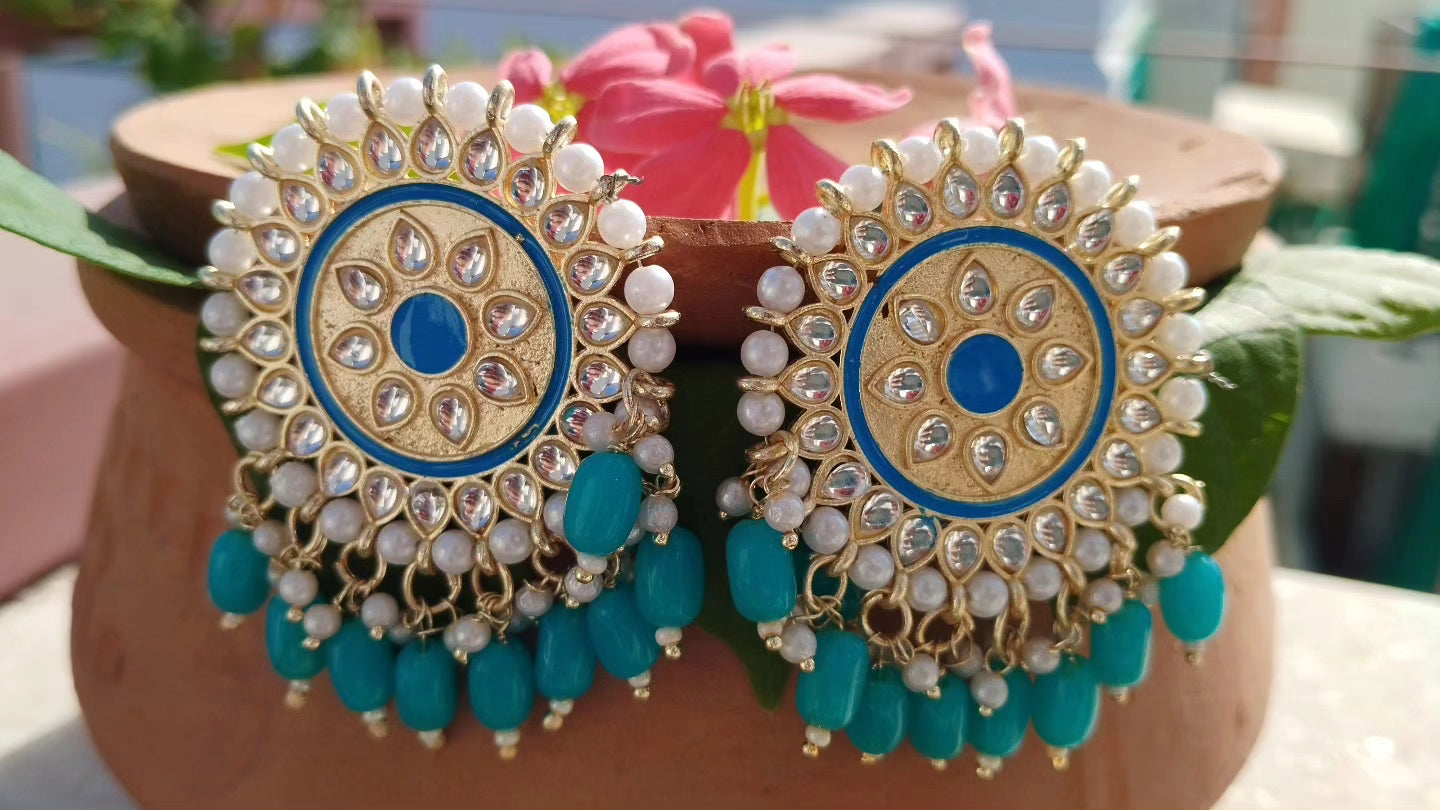 Madhuri Small Chandbali Stud Earrings - Blue