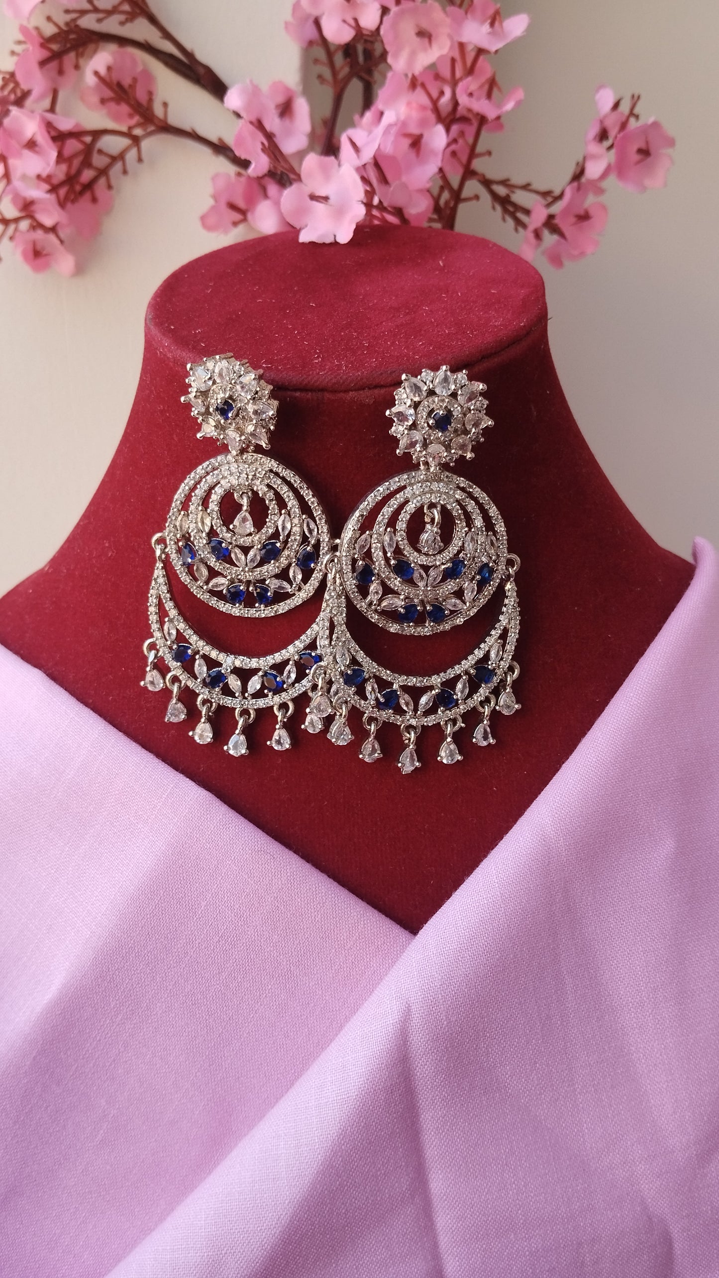 Rubi Premium AD Necklace Set with Maangteeka - Dark Blue
