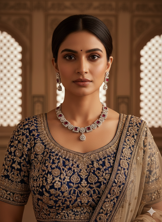 Anvi Premium AD Necklace Set - Red