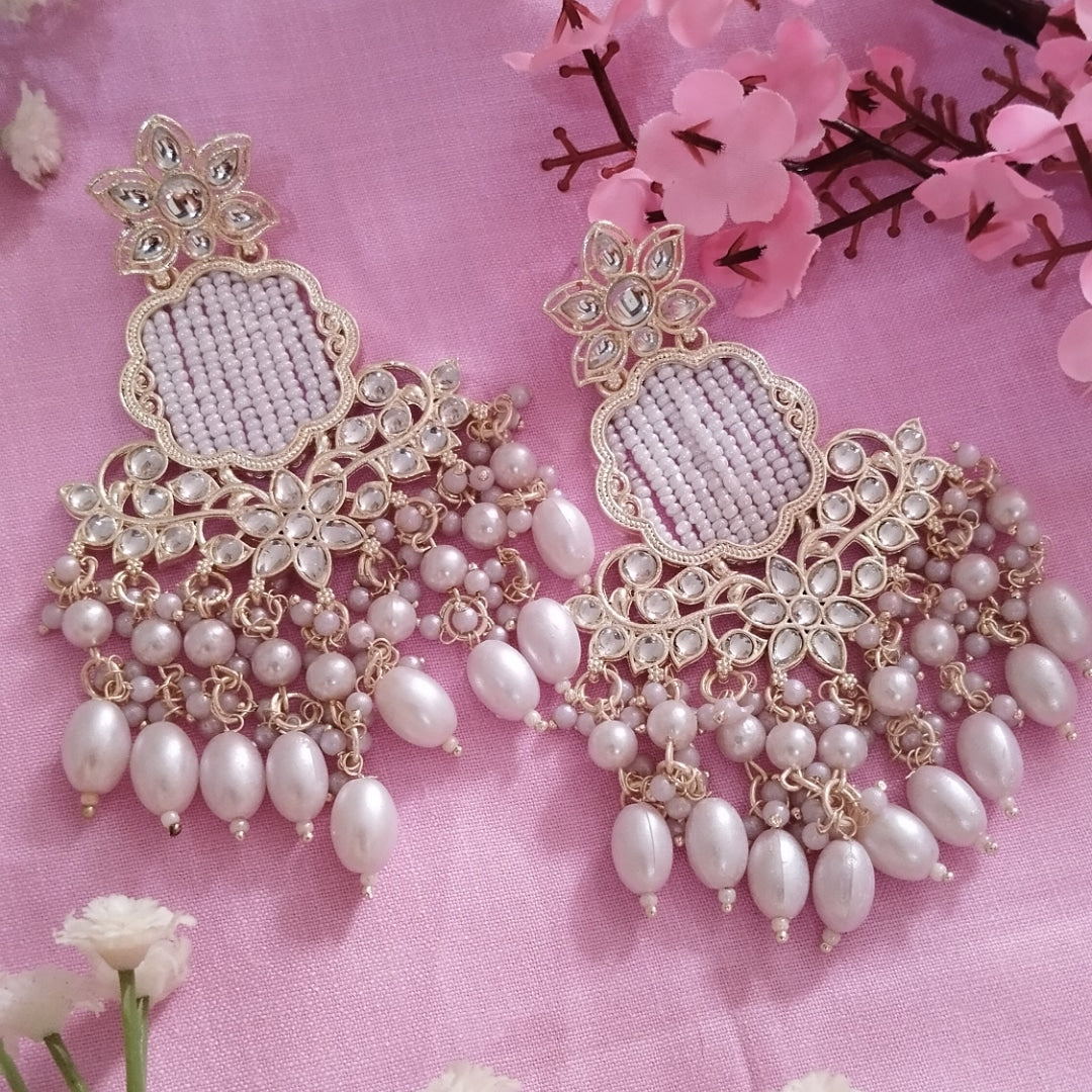 Saba Pearl Chandbali Earrings - White