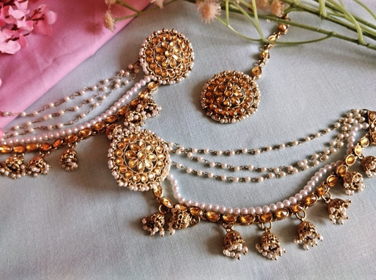 Aditi Kaanchain Earrings with Maangteeka - White