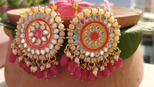 Madhuri Small Chandbali Stud Earrings - Red