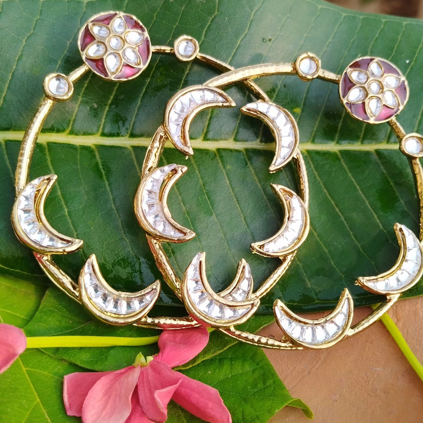 Sara Chandbali Stud Earrings - Maroon
