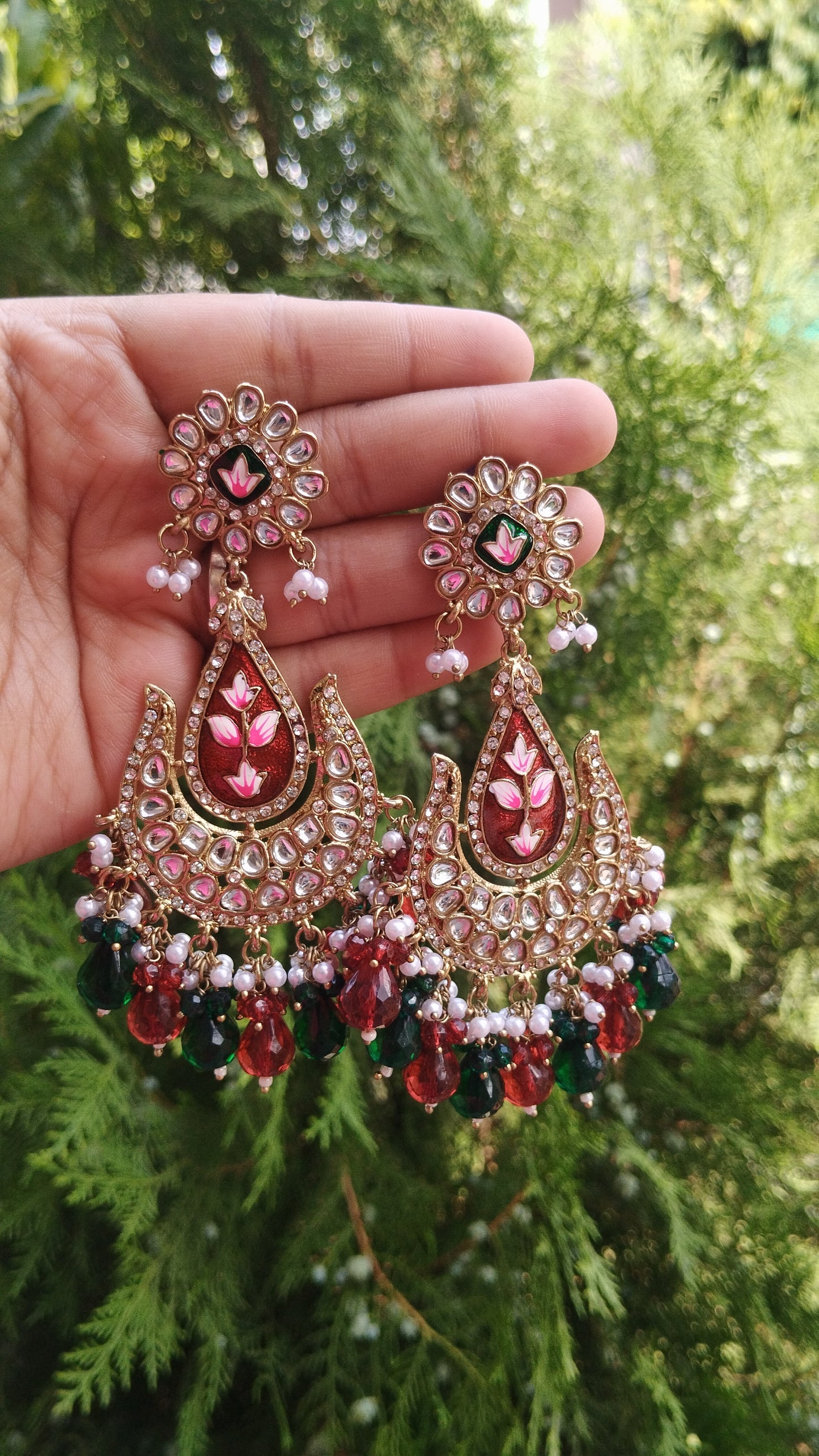 Alisha Chandbali Earrings - Maroon