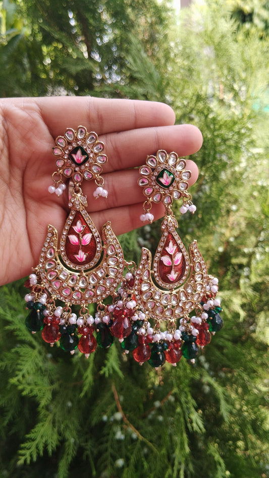 Alisha Chandbali Earrings - Maroon