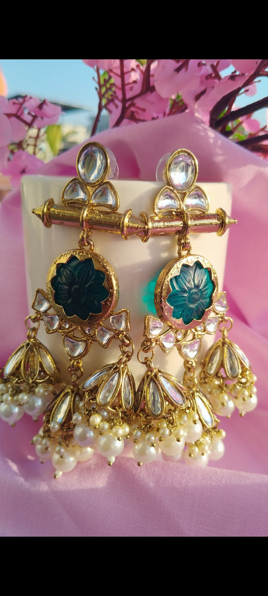 Sayani Premium Chandbali Earrings - Dark Green