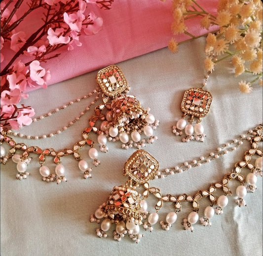 Tara Kaanchain Earrings with Maangteeka - White