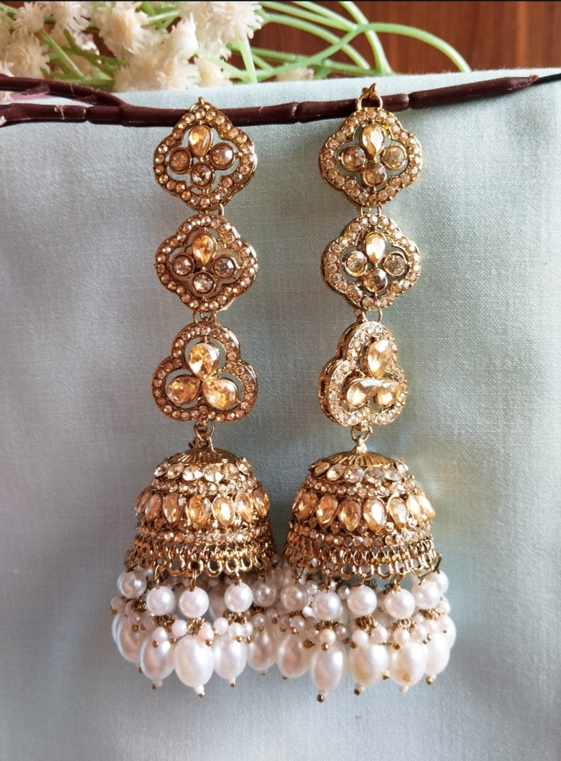 Ruchika Premium Kaanchain Jhumka with Maangteeka - White