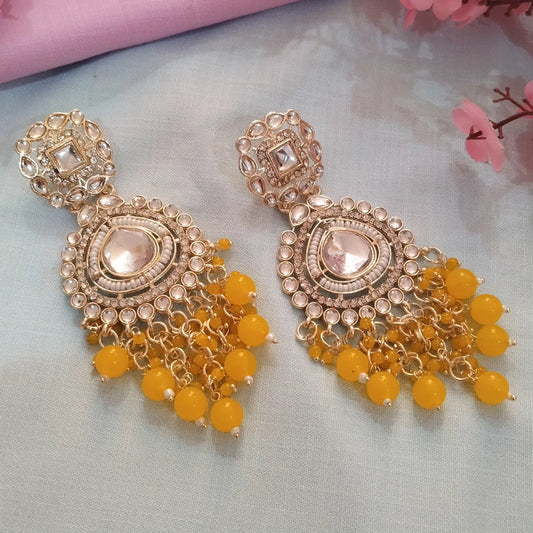 Amanat Pearl Chandbali Earrings - Yellow