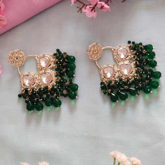 Ayesha Chandbali Earrings - Dark Green