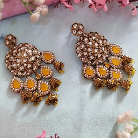 Mannat Premium Pearl Chandbali Earrings - Yellow