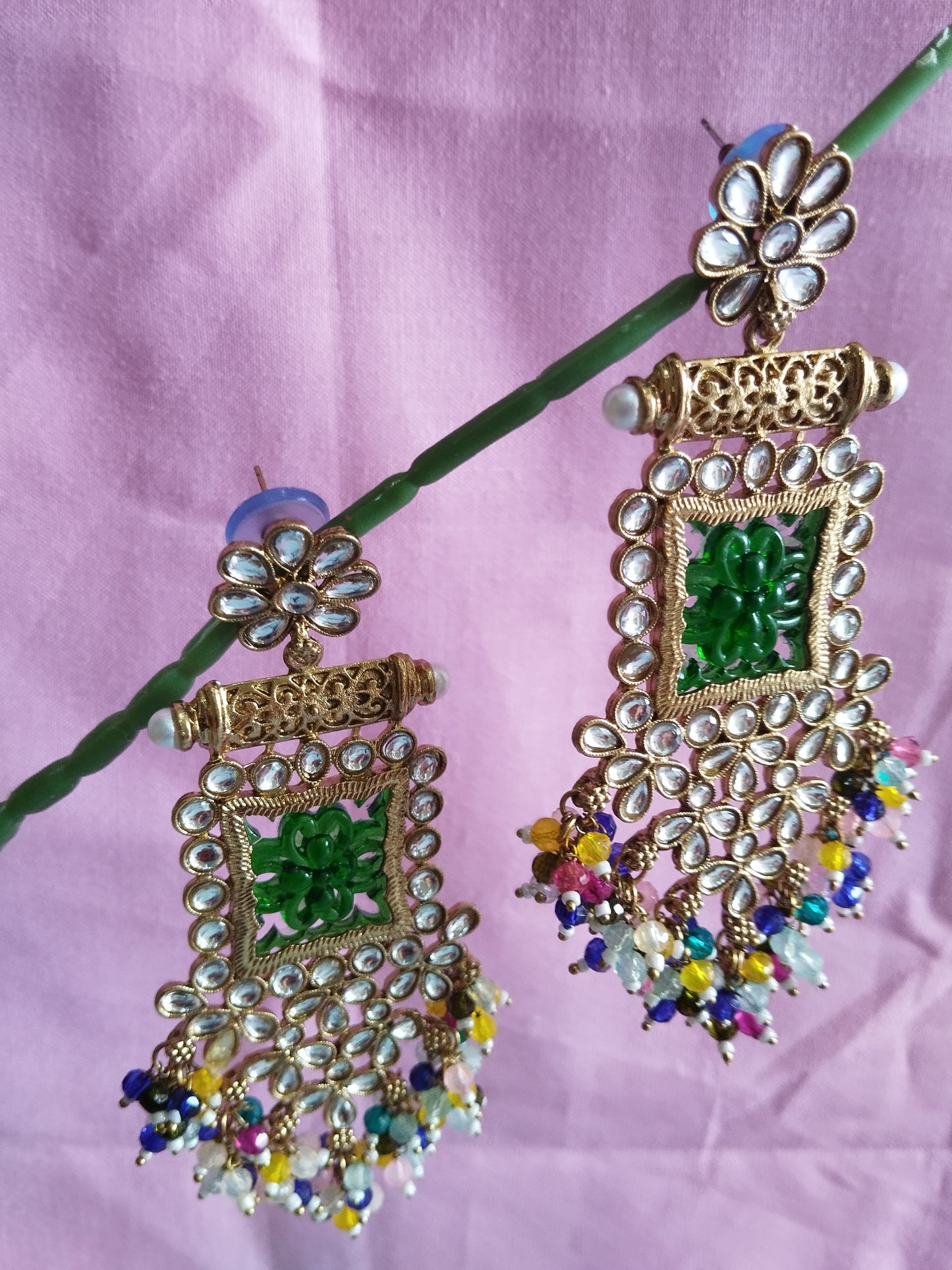 Meera Chandbali Earrings - Green