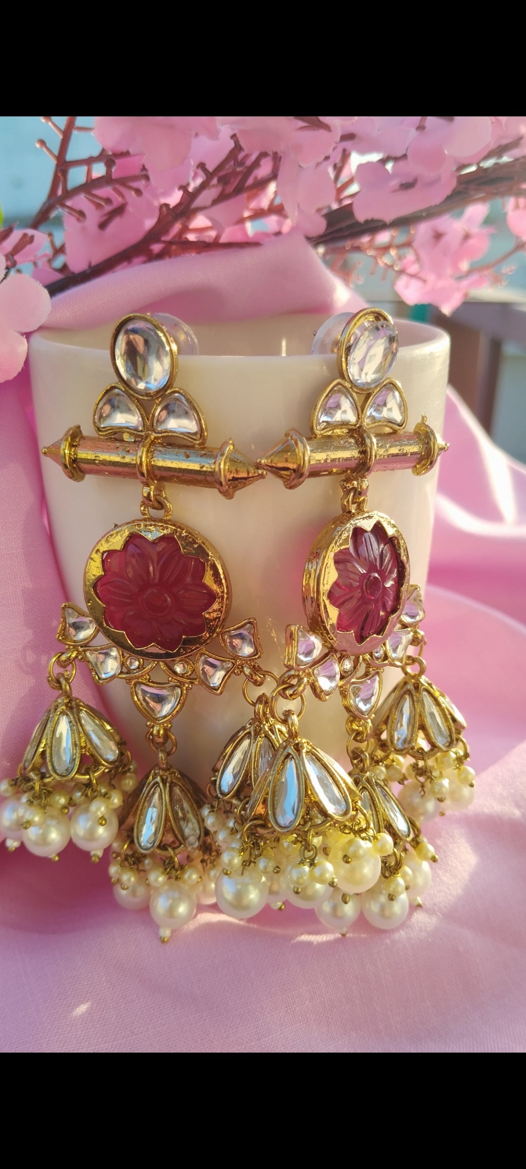 Sayani Premium Chandbali Earrings - Red