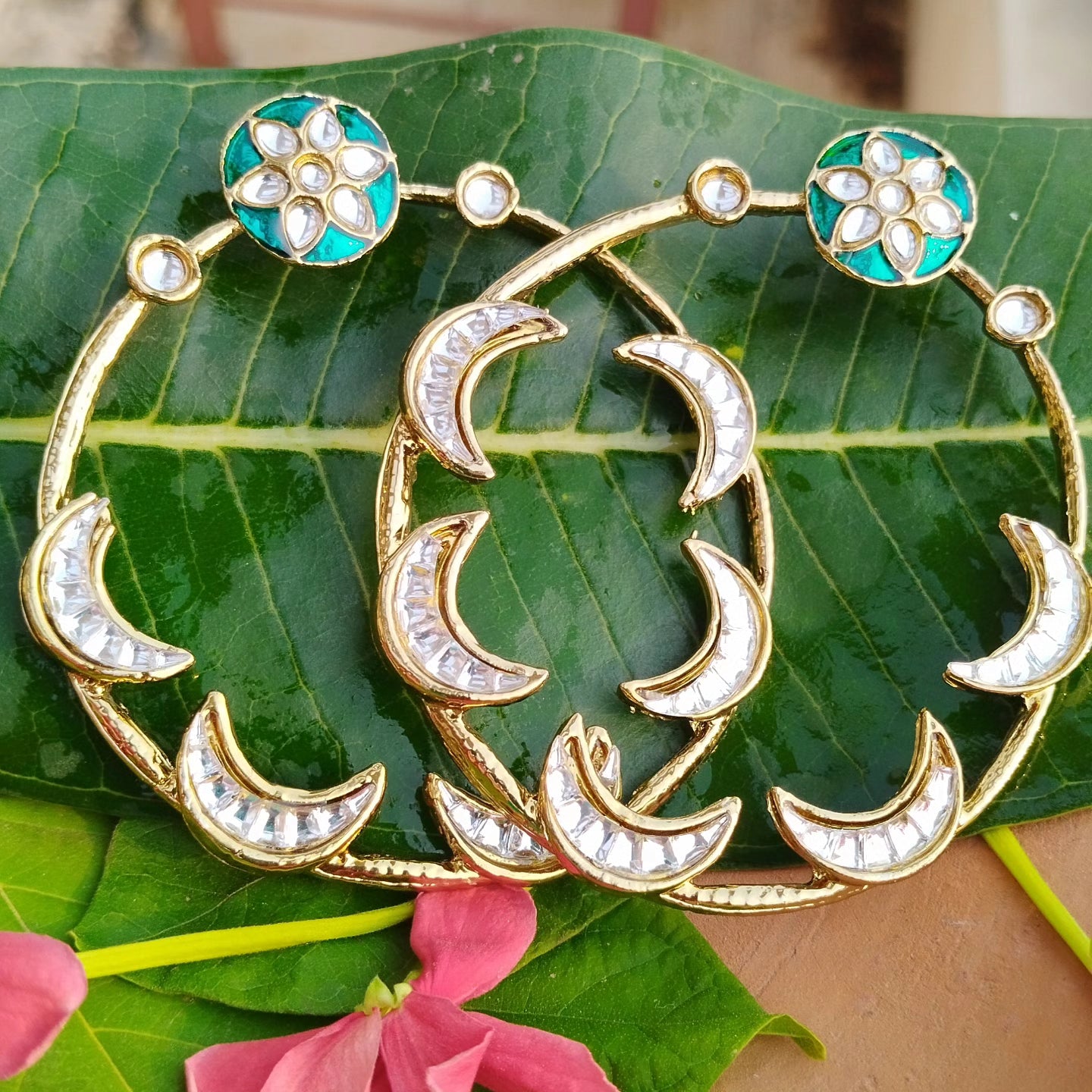 Sara Chandbali Stud Earrings - Dark Green