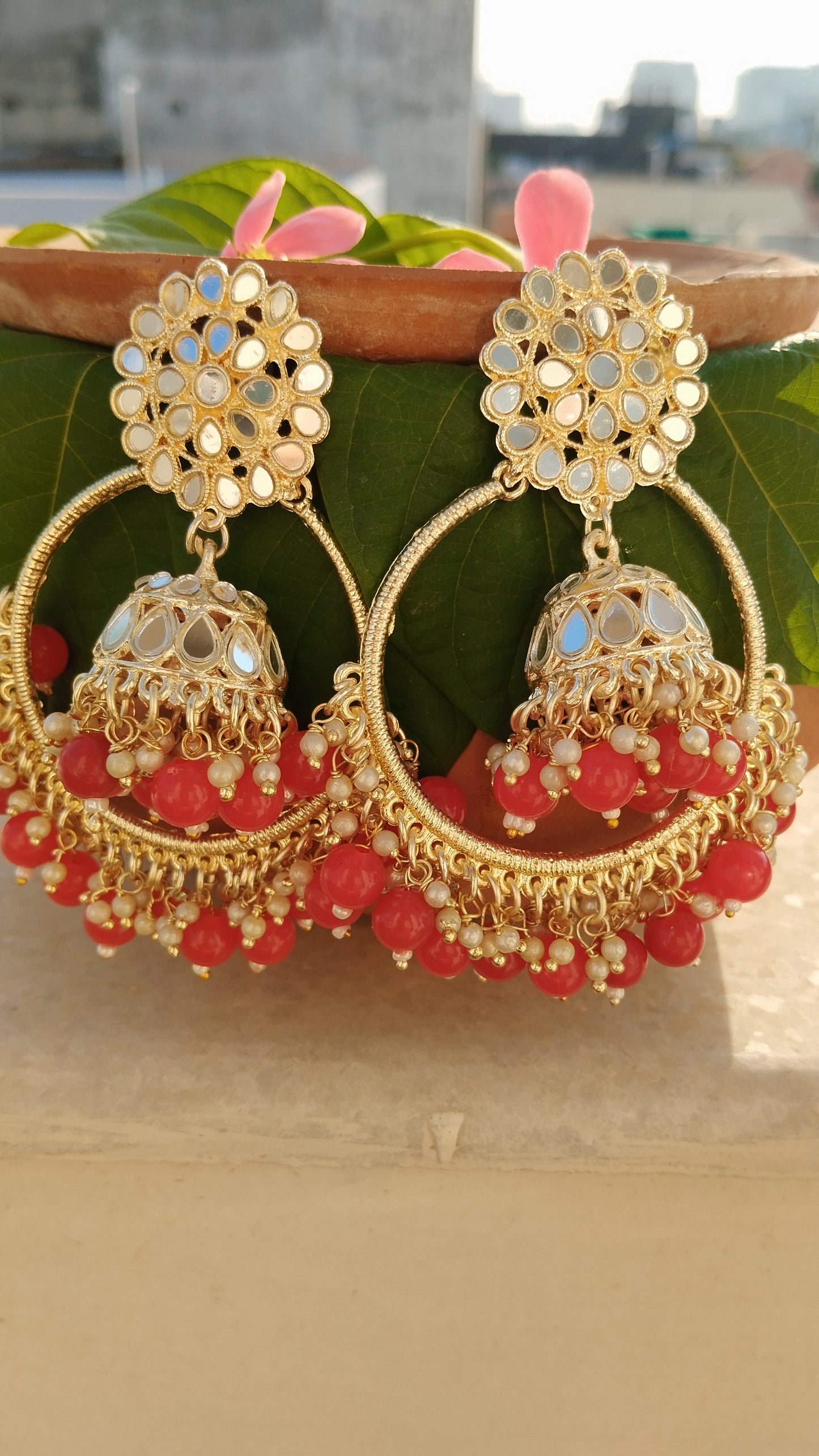 Yashi kundan Chandbali Earrings - Red