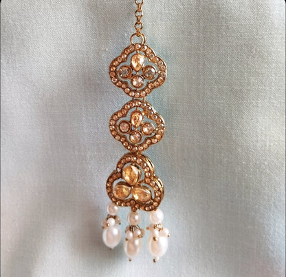 Ruchika Premium Kaanchain Jhumka with Maangteeka - White