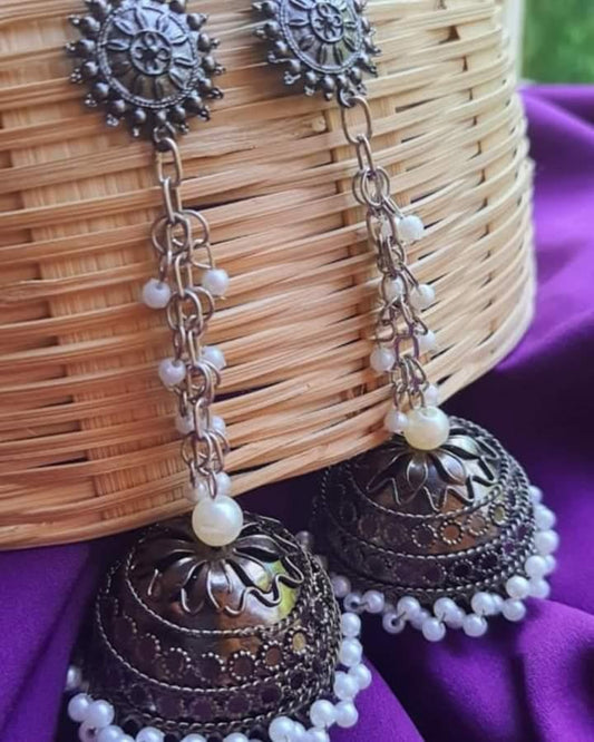 Oxidised Shaya Long Jhumka