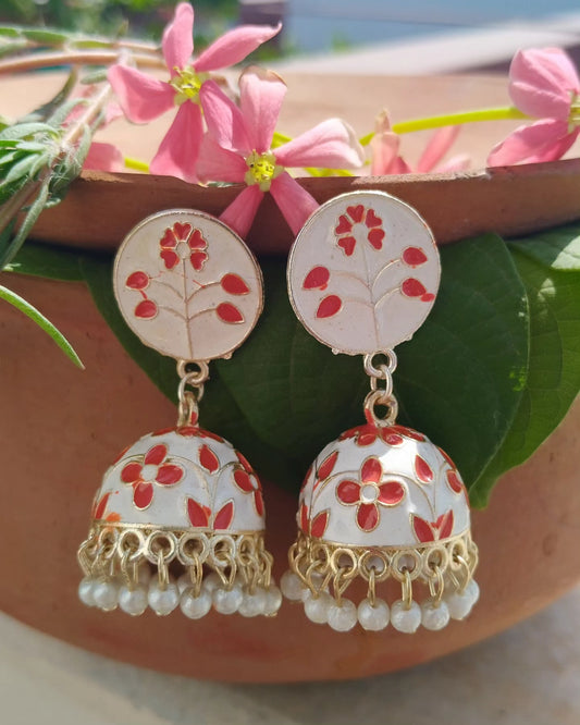 Preet Meenakari Small Jhumka - White