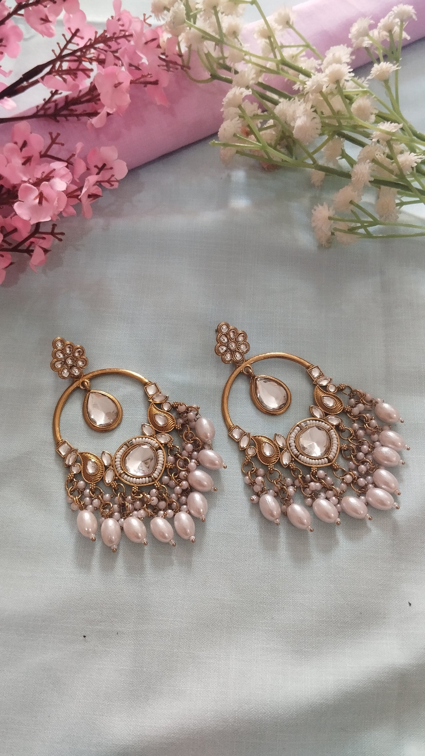 Nehal Pearl Chandbali  Earrings - White