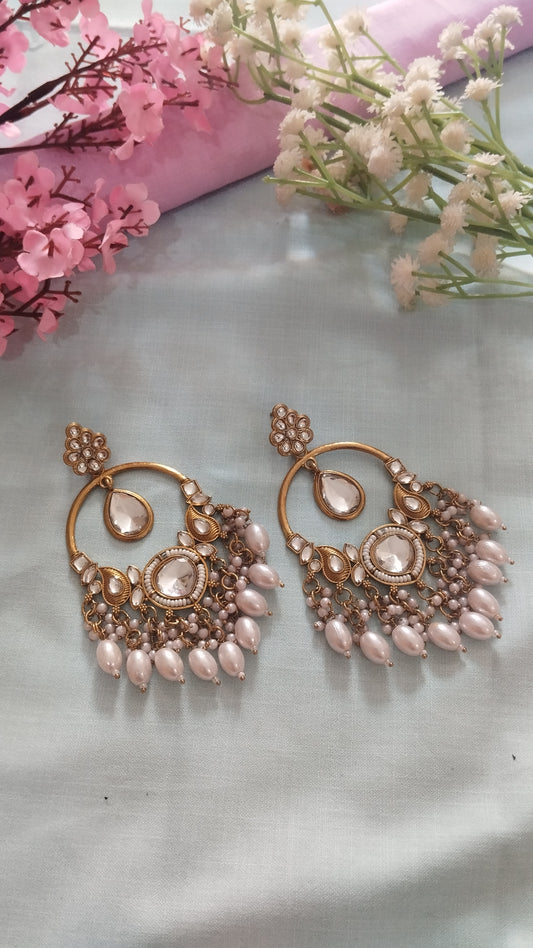 Nehal Pearl Chandbali  Earrings - White
