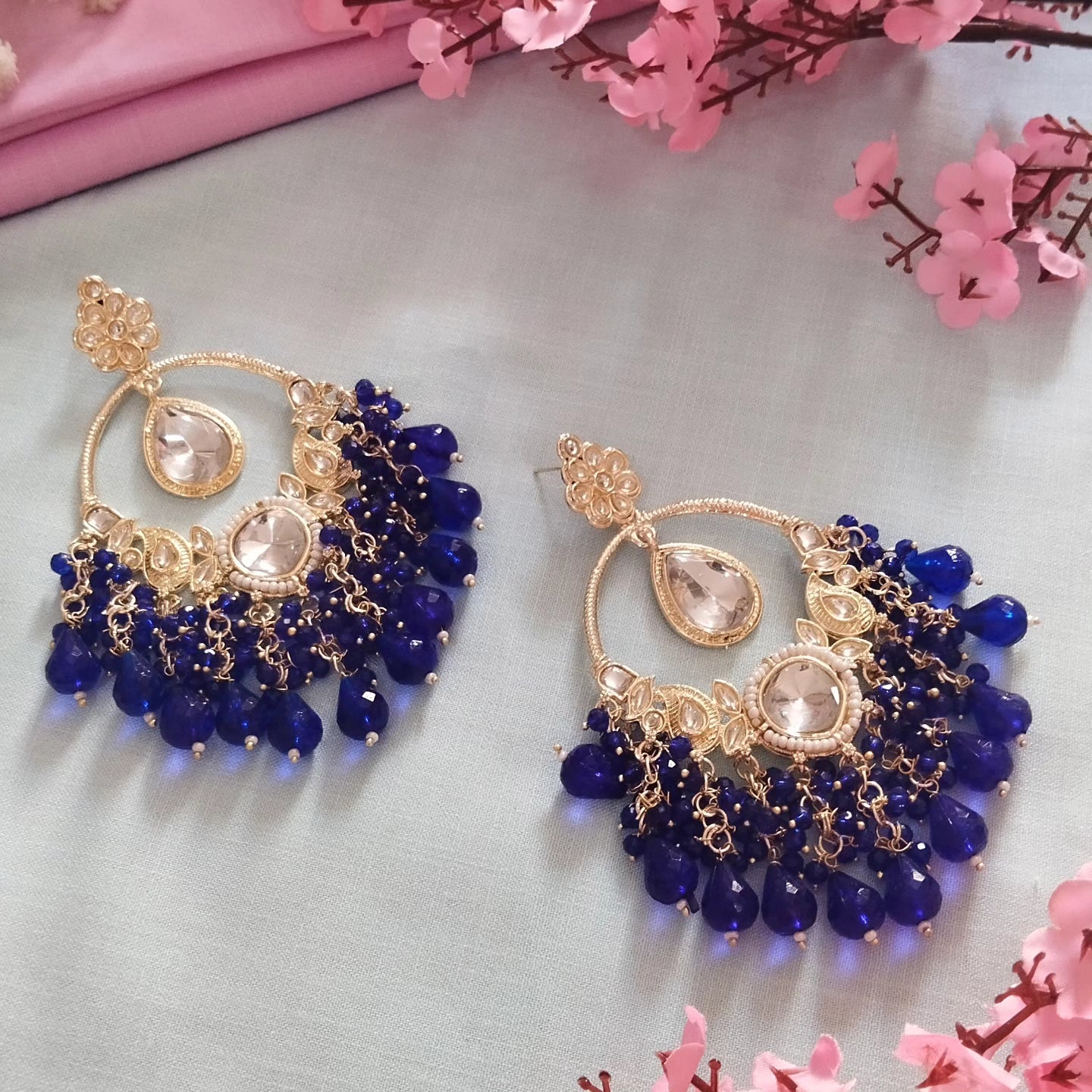 Juhi Chandbali Earrings - Dark Blue