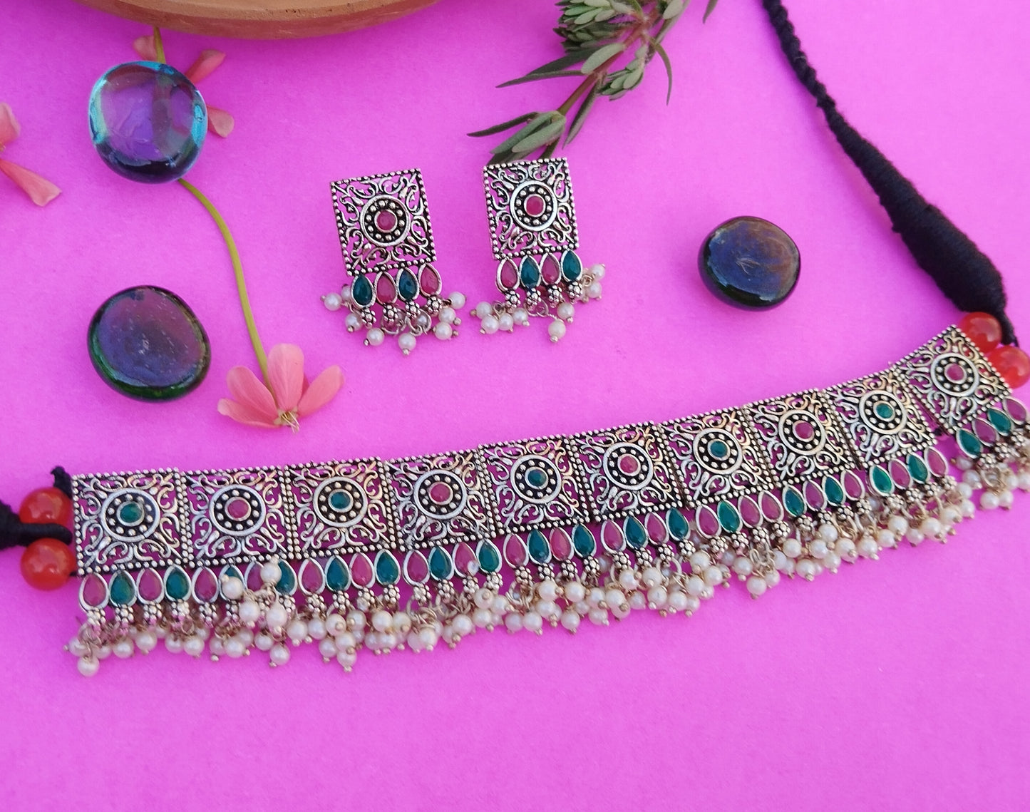Oxdised Karishma Necklace set with Earrings