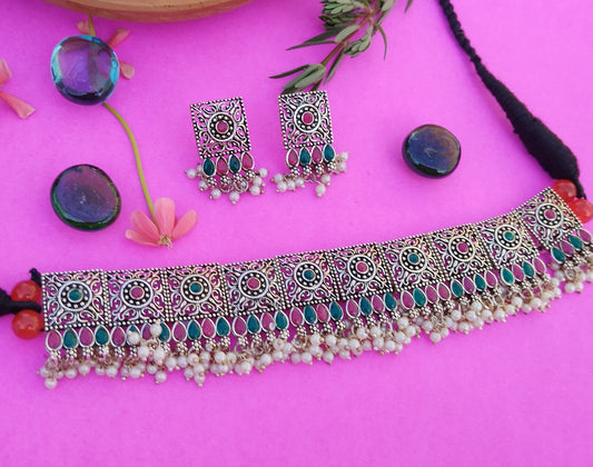Oxdised Karishma Necklace set with Earrings