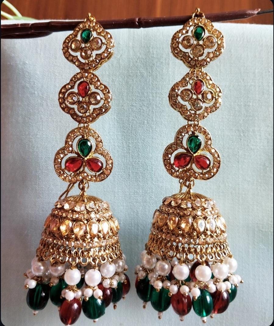Ruchika Premium Kaanchain Jhumka with Maangteeka - Multi