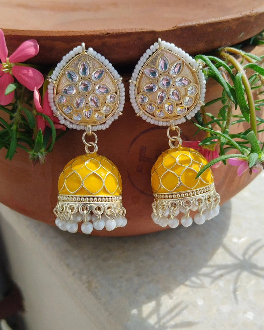 Jhumka Jingle Earrings - Yellow