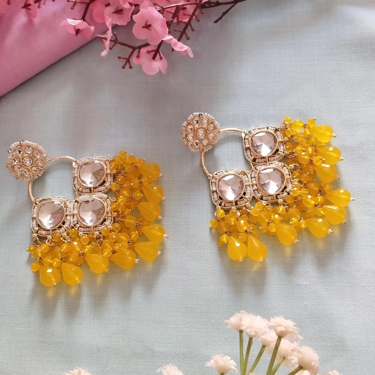 Ayesha Chandbali Earrings - Yellow