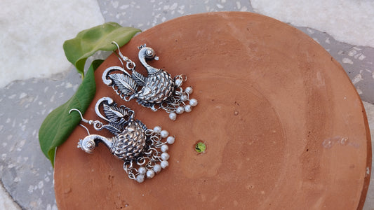 Oxidised Duck designed Hooks Earrings