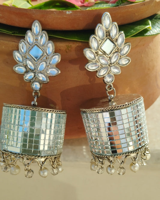 Oxidised Piyali Mirror Jhumka