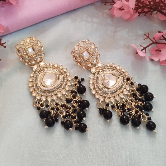 Amanat Pearl Chandbali Earrings - Black
