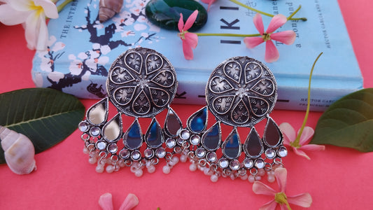 Oxidised Mirror Petals Chandbali