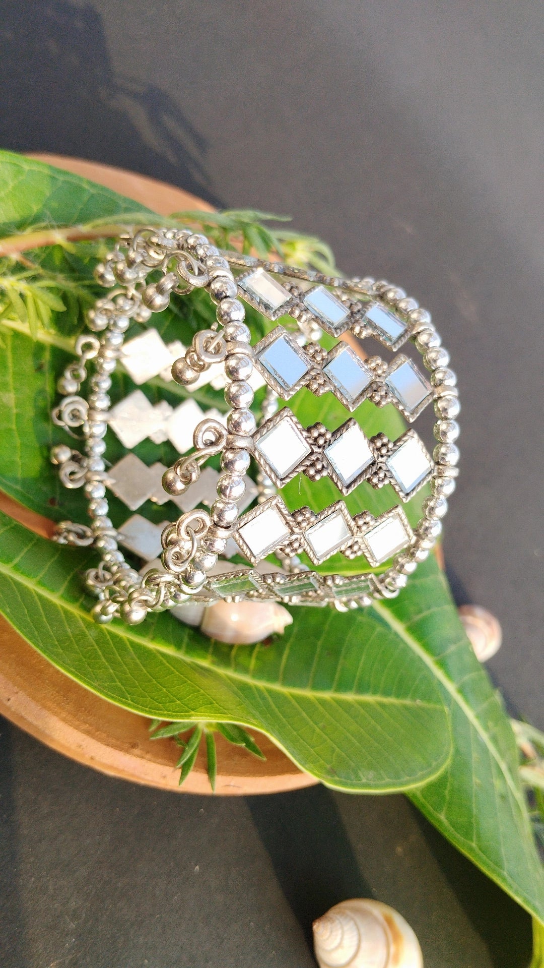 Oxidised Mirror Adjustable Free Size Kada