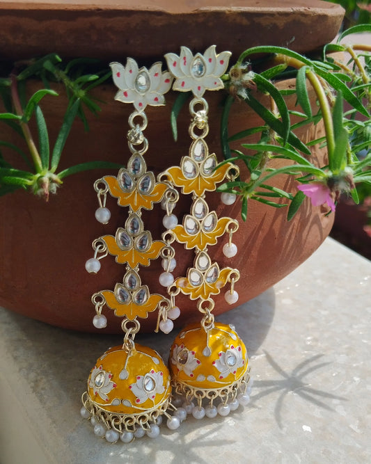 Jhumka Jingle Long Earrings - yellow
