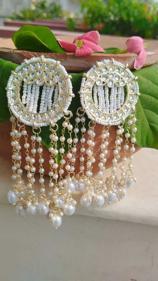 Saajana Kundan Pearl Earrings - White