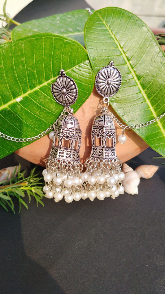 Oxidised Radha Krishna Kaanchain Jhumka