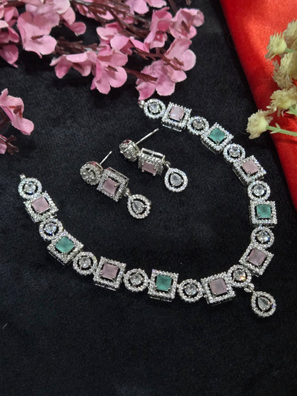 Anvi Premium AD Necklace Set - Pastel Colour