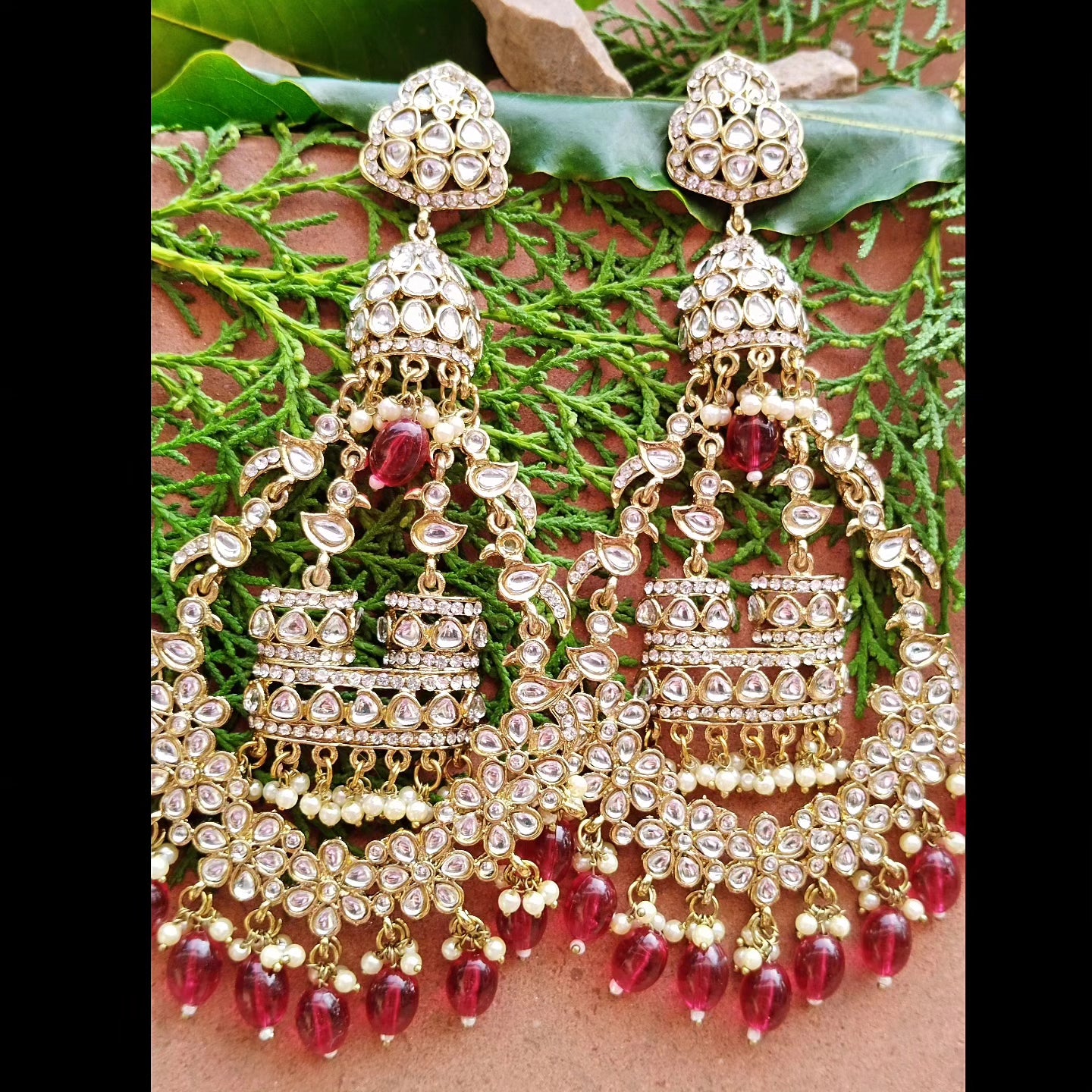 Bahubali Premium Chandbali Earrings - Maroon