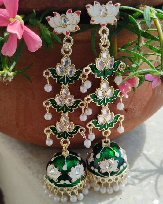 Jhumka Jingle Long Earrings - Dark Green