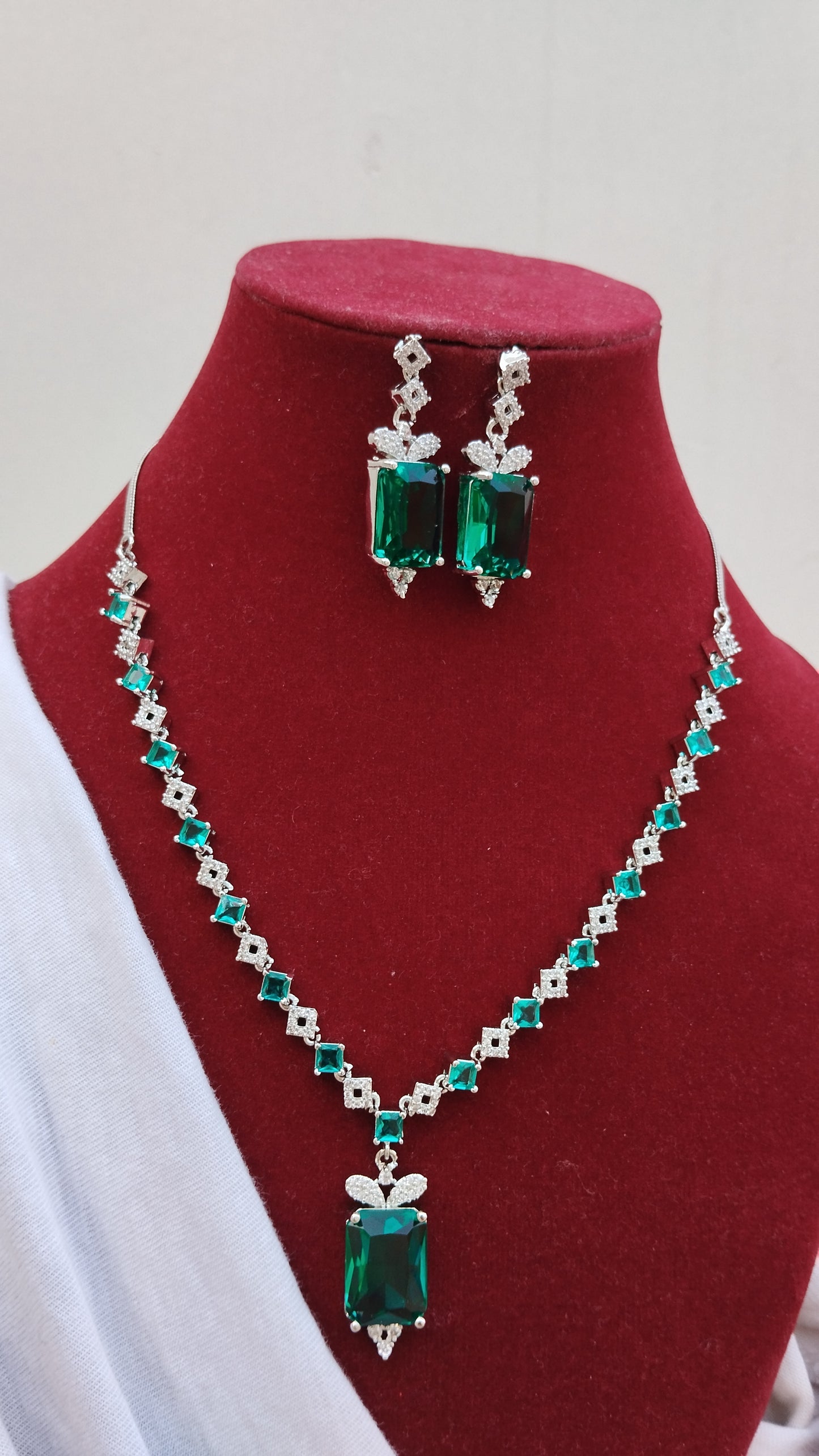 Rucha Premium AD Necklace Set - Green